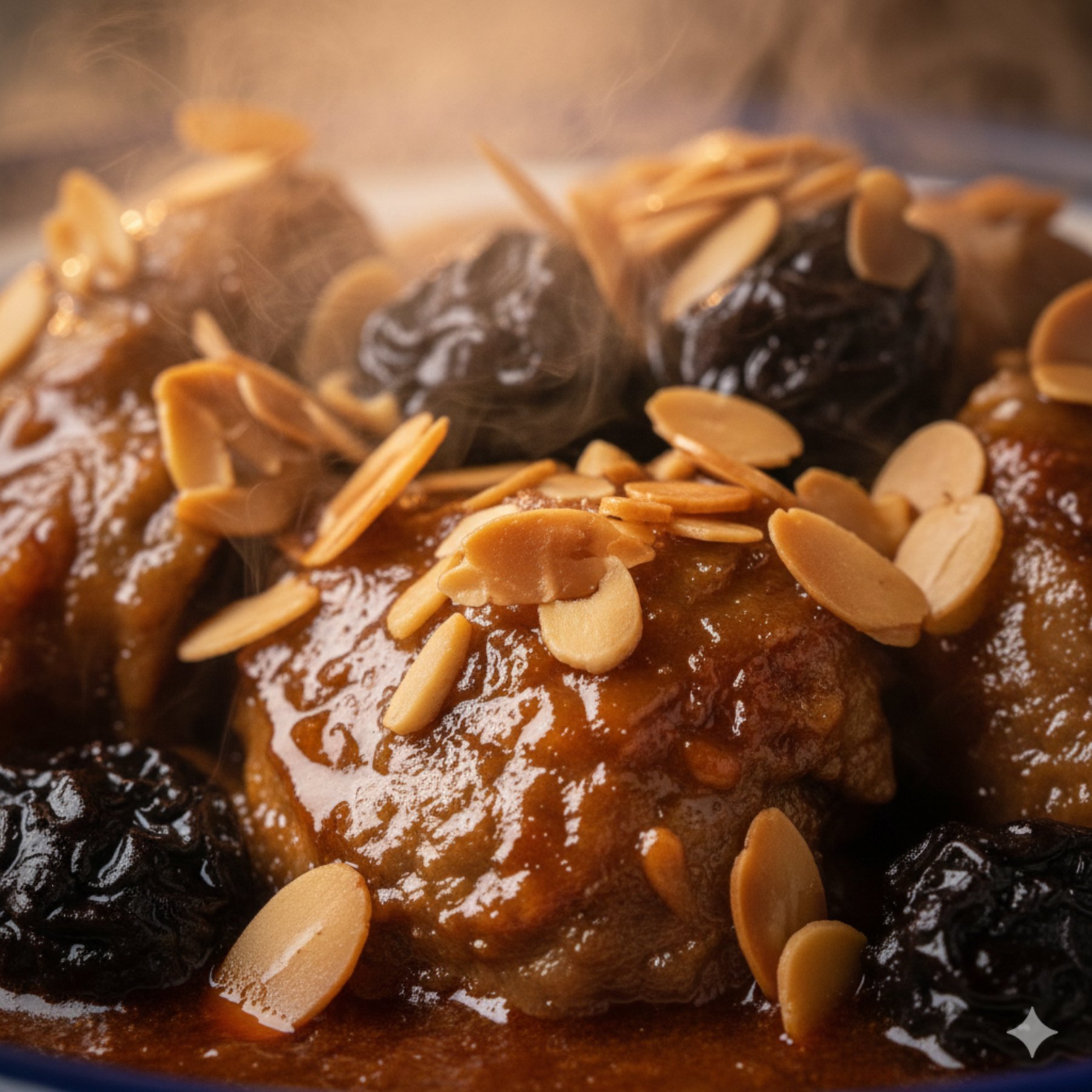 Moroccan tagine with prunes and almonds